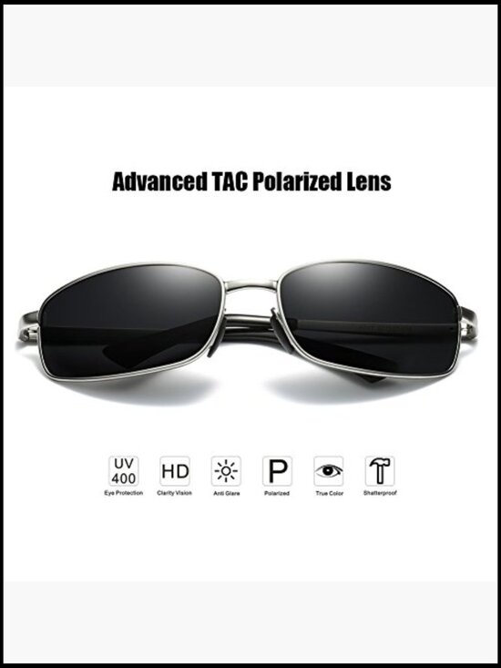 Wrap Polarized Sunglasses Rectangular Metal Frame Classic Style Large